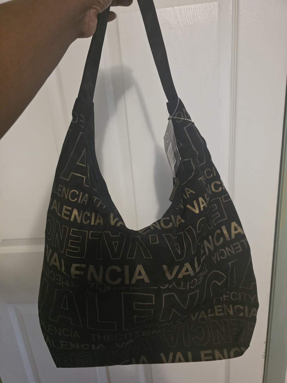 Robin Ruth Black Shoulder Bag with Gold Logo Print